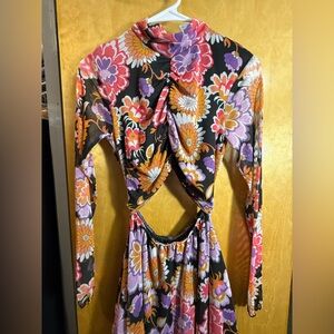 Floral Long Sleeve Cutout Romper